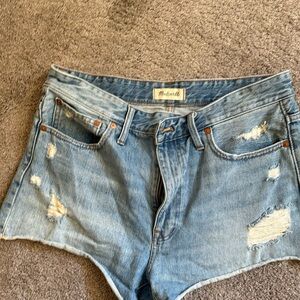 Madewell Distressed Light Blue Jean Shorts